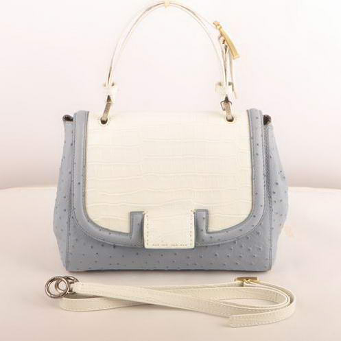 2548 Fendi Silvana Cocco pelle di struzzo Flap Bag 2548 Bianco-Blu